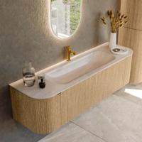 Badmeubel Mondiaz Kurve-Dlux | 160 cm | Meubelkleur Oak | Wastafelkleur Meli | Solid surface | Wasbak midden spoelbak | 1 kraangat
