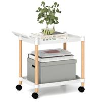 2-Laags Rolwagen Serveerwagen met Vergrendelbare Wielen en Beukenhouten Frame Multifunctionele Opbergwagen voor Thuiskantoor Wit