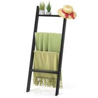 28 cm Handdoekladder met Plafondbevestiging 4-traps Handdoekstandaard Wandmontage Zwart