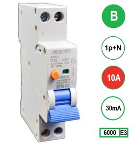 Aardlekautomaat 10A B Kar 30mA 2 polig 18mm breed Kema Keur 230V automaat en aardlek in een module