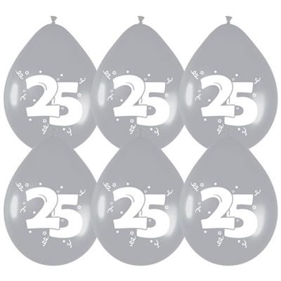 25 jaar getrouwd Jubileum thema ballonnen - 6x stuks - zilver - versiering - feestartikelen