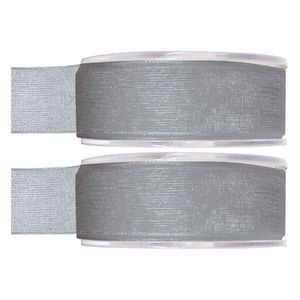 2x Hobby/decoratie grijze organza sierlinten 2,5 cm/25 mm x 20 meter