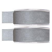 2x Hobby/decoratie grijze organza sierlinten 2,5 cm/25 mm x 20 meter 2x Hobby/decoratie grijze organza sierlinten 2,5 cm/25 mm x 20 meter