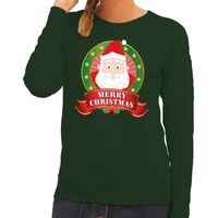 Foute kersttrui groen Santa Merry Christmas voor dames 2XL (44)  -