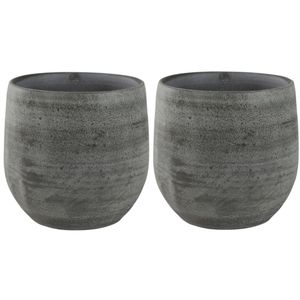 2x stuks plantenpotten/bloempotten in een strakke Modern design look mystic grijs Dia 18 cm en Hoogt