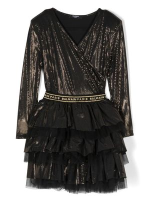 Balmain Kids robe nouée à taille logo - Noir