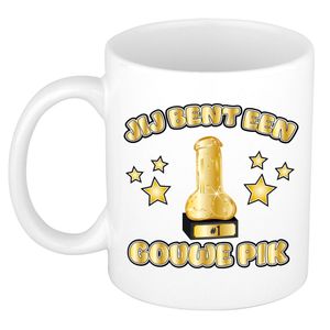 Cadeau koffie/thee mok - Jij bent een Gouwe Pik - grappig - goud - 300 ml - voor vriend