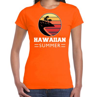 Hawaiian zomer t-shirt / shirt Hawaiian summer oranje voor dames