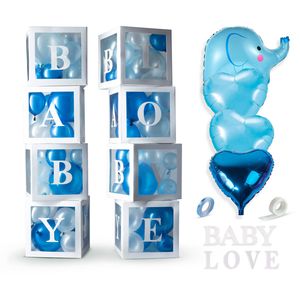 Fissaly® 58 Stuks Babyshower Jongen & Gender Reveal Versiering Dozen – Baby Boy – Mommy to Be Party - Ballonnen Pakket