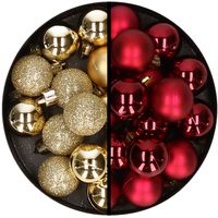 36x stuks kunststof kerstballen goud en donkerrood 3 en 4 cm - thumbnail