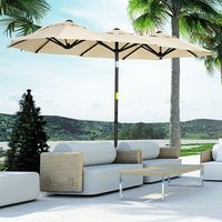 Outsunny parasol, tuinparasol, kantelbaar, met handslinger, windkap, polyester+staal, kaki, 285 x 147 cm