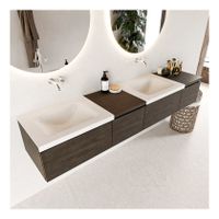 Mondiaz Bukla 200cm badmeubel met module 40 links dark brown 4 lades met wastafel dubbel zonder kraangat kleur talc