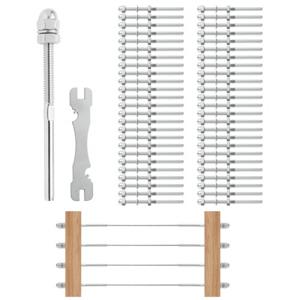 VEVOR 51 stuks kabelrailpersklemmen met schroefdraadbout en spaneindconnector voor 1/8" kabelrailing, T316 roestvrij staal, kabelrailspanner 1/8" voor houten/metalen palen, zilver