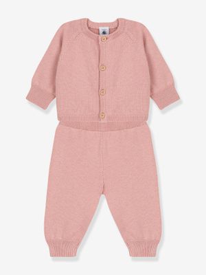 2-delige gebreide set voor baby in wol en katoen PETIT BATEAU rozen