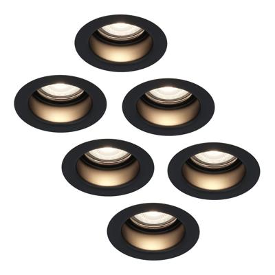 Set van 6 Mari LED inbouwspots verzonken - 5 Watt 400 lumen - 4000K neutraal wit - GU10 - Dimbaar - Rond - IP65 waterdicht - Zwart - Anti-glare