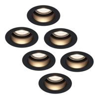 Set van 6 Mari LED inbouwspots verzonken - 5 Watt 400 lumen - 4000K neutraal wit - GU10 - Dimbaar - Rond - IP65 waterdicht - Zwart - Anti-glare
