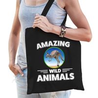 Tasje kangoeroes amazing wild animals / dieren zwart voor volwassenen en kinderen - Feest Boodschappentassen - thumbnail
