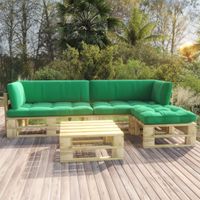 vidaXL 4-delige Loungeset pallet met kussens groen geïmpregneerd hout - thumbnail