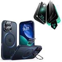 iPhone 17 Bundle Classic Hybrid Magnetic Case (Camera Control, Stash Stand) and Armorite Privacy Screen Protector - Frosted Blue