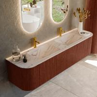 Badmeubel Mondiaz Kurve-Dlux | 180 cm | Meubelkleur Ruby | Wastafelkleur Nata | Solid surface | Wasbak beide zijden spoelbak | 2 kraangaten