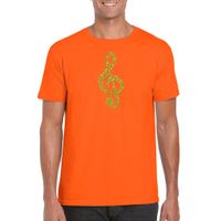 Gouden muziek noot G-sleutel t-shirt oranje voor heren 2XL  -