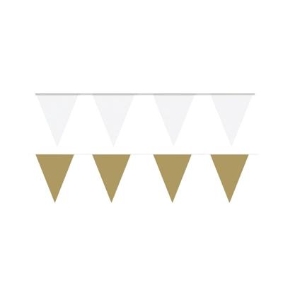 Feest versiering punt vlaggetjes pakket - 60 meter - wit en goud - slingers / vlaggenlijnen