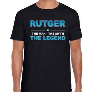 Naam cadeau t-shirt Rutger - the legend zwart voor heren