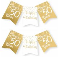 Paperdreams Verjaardag Vlaggenlijn 50 jaar - 2x - Gerecycled karton - wit/goud - 600 cm - Vlaggenlijnen