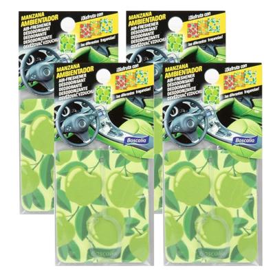Auto parfum/luchtverfrisser - 4x - Appel geur - in handig zakje - 7 x 16