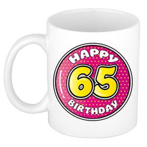 Verjaardag cadeau mok - 65 jaar - roze - 300 ml - keramiek