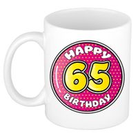 Verjaardag cadeau mok - 65 jaar - roze - 300 ml - keramiek - thumbnail