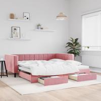 Slaapbank met onderschuifbed en lades 100x200 cm fluweel roze