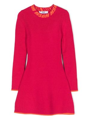MSGM Kids robe évasée en intarsia à design nervuré - Rose