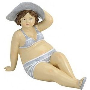 Beeld dikke dame 14 cm in grijs/witte bikini