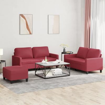 3-delige Loungeset met kussens kunstleer wijnrood
