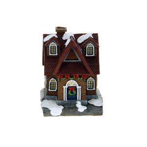 1x Verlichte kerstdorp huisjes/kersthuisjes met rood dak 13,5 cm   -