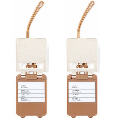 Kofferlabel van organisch eco tarwestro - 2x - wit - 10 x 5 cm - reiskoffer/handbagage labels
