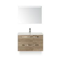 Seville Badmeubelset 80 cm - Natuur Eiken - Keramische Wastafel Wit Enjoy - met Sence Spiegel