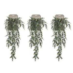 Kunstplant Eucalyptus - 3x - groen - takken - hangplant - 75 cm