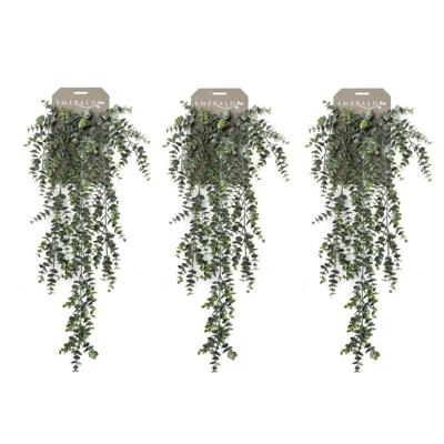 Kunstplant Eucalyptus - 3x - groen - takken - hangplant - 75 cm