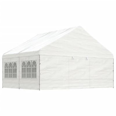 Prieel met dak 4,46x5,88x3,75 m polyetheen wit