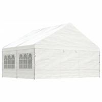 Prieel met dak 4,46x5,88x3,75 m polyetheen wit