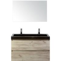 Maxx XL Badmeubelset 100 cm - Craft Oak - Wastafel Lucca 2 Kraangaten met Spiegel