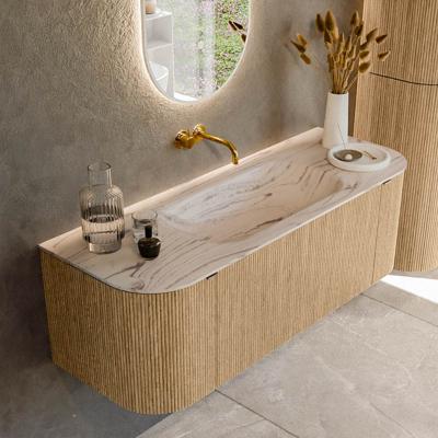 Badmeubel Mondiaz Kurve-Dlux | 130 cm | Meubelkleur Oak | Wastafelkleur Nata | Solid surface | Wasbak midden spoelbak | Zonder kraangat(en)