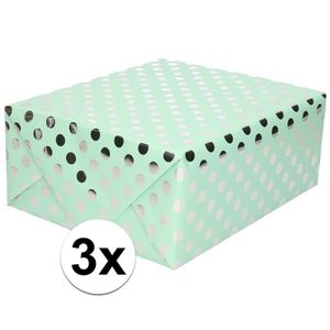 3x Mintgroene inpakpapier/cadeaupapier zilveren stip 200 x 70   -