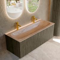 Badmeubel Mondiaz Kurve-Dlux | 120 cm | Meubelkleur Shadow | Wastafelkleur Saba | Solid surface | Wasbak midden spoelbak | 2 kraangaten