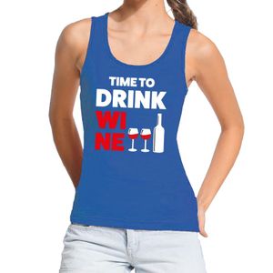 Time to Drink Wine tekst tanktop / mouwloos shirt blauw dames