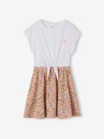 Meisjesjurk met 2-in-1 effect wit, bedrukt