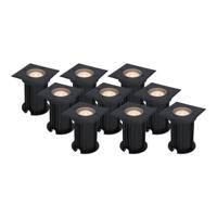 Set van 9 Ramsay LED Grondspots vierkant - Dimbaar - GU10 - 2700K warm wit - 4 Watt 345 lumen - Tuinspot - Zwart - IP67 waterdicht - Overrijdbaar voor de Oprit, Tuin en Terras