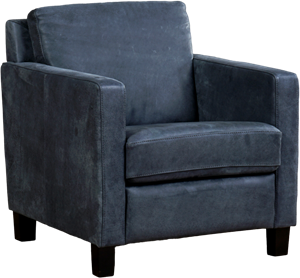 Blauwe leren landelijke fauteuil Smart - poot hout zwart - Kenia Leer Denim (blauw leer)